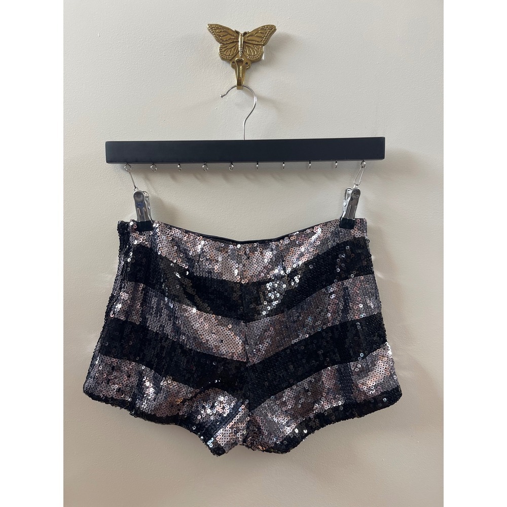 Forever 21 Womens Black Silver Striped Sequin Mini Shorts Party Festival Size S - Picture 3 of 6